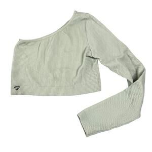 sage green one long sleeve stretch ribbed knit crop top no tags